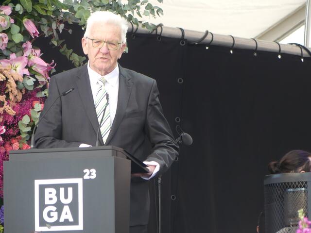 Ministerpräsident Winfried Kretschmann freute sich, dass die BUGA in Mannheim und somit Baden-Württemberg stattfindet. | Foto: Schatz