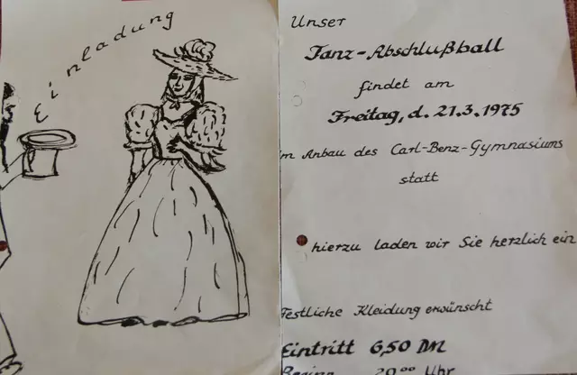 Die Einladung für den ersten Tanzball des Vereins wurde von Irene Habel mit der Hand gezeichnet. 