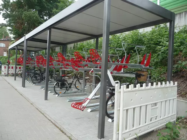 Fällt Passanten sofort ins Auge - die neue Fahrrad-Abstellanlage am Bahnhof.