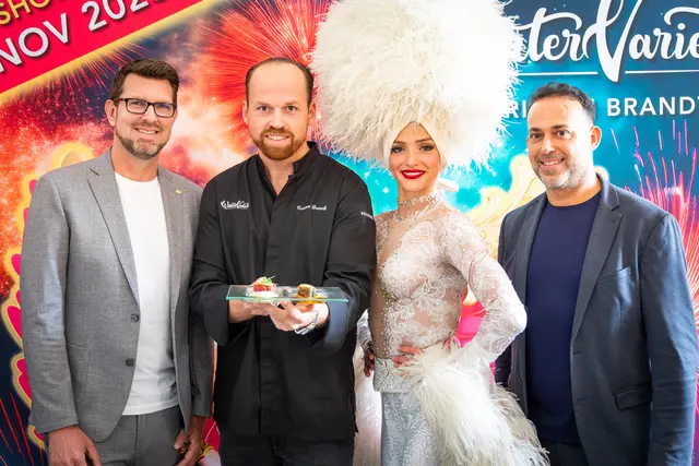 Florian Keutel, Tristan Brandt, Katja von den "Las Vegas Showgirls" und Riadh Bourkhis servieren kulinarische Genüsse und ein Show-Spektakel auf höchstem Niveau.