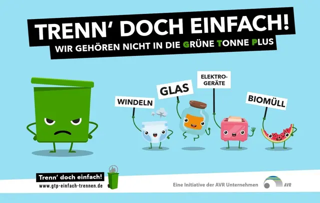 Die Info-Kampagne „Trenn‘ doch einfach“ klärt über den korrekten Umgang mit der Grünen Tonne plus auf | Foto: AVR