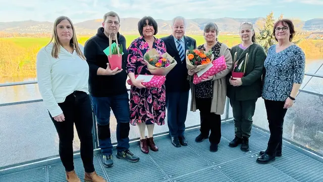 v.l.n.r. Nicole Prestopine, Andreas Wagner, Lydia  Milovanov, Bürgermeister-Stellvertreter Dietrich Herold, Birgit Kilian, Christine Morgan und Alexandra Eckardt | Foto: BMA
