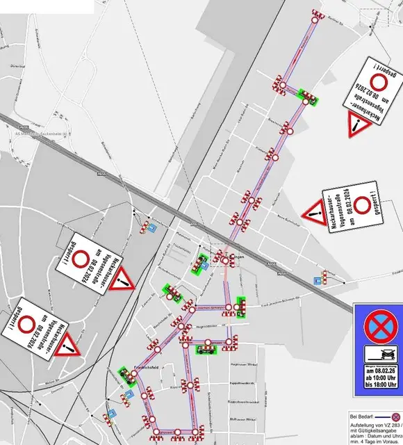 Auf dieser Grafik sind der Zugweg und die Absperrungen ersichtlich. | Foto: -zg.