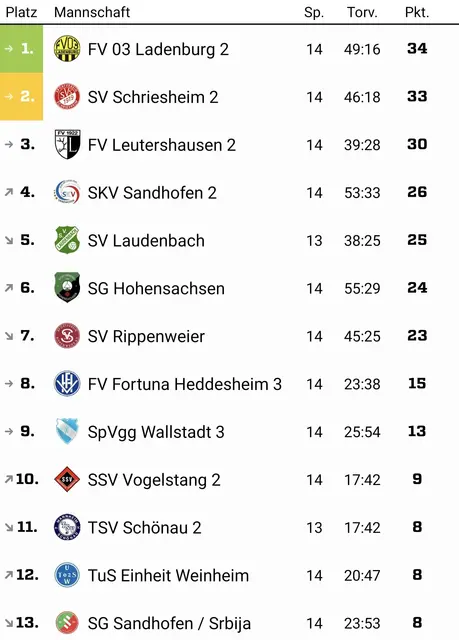 Tabelle Kreisklasse B3 Mannheim | Foto: fussball.de