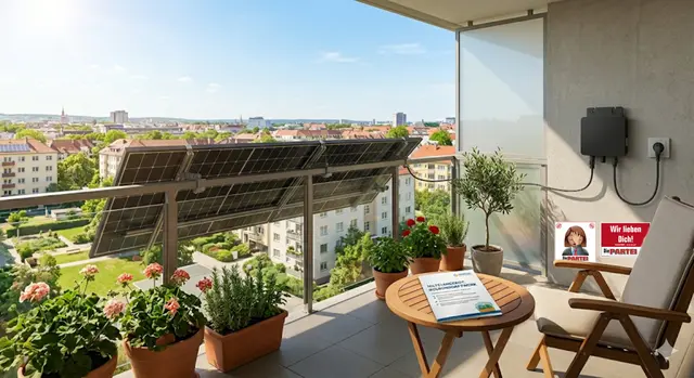 Mach den Balkon zum Kraftwerk! So ungefähr kann es aussehen, Panele als Schattenspender und Strom sparts auch noch.  | Foto: Gerd Wolf (Symbolbild AI)