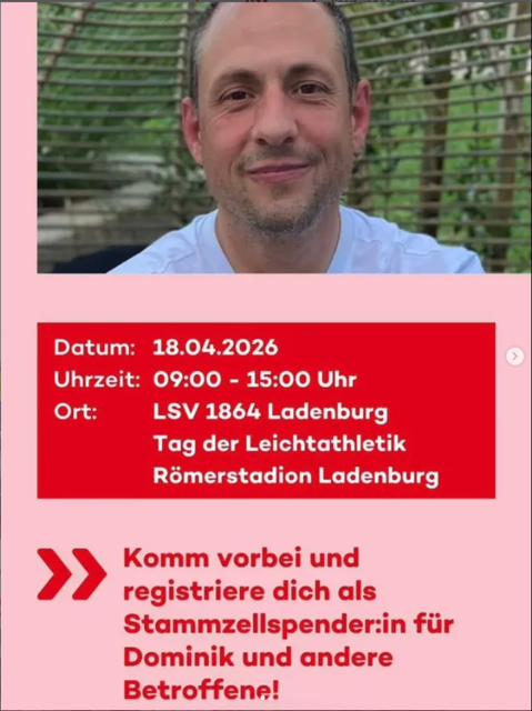 Mit diesem Beitrag rief die LSV Leichtathletikabteilung zur Stammzellenspende für Dominik via Instagram auf. 80 Personen folgten dem Aufruf.